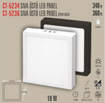 Sıva Üstü Led Panel 18 W