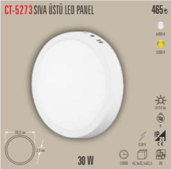 Sıva Üstü Led Panel  30 W