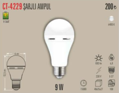 Şarjlı Ampul  9 W