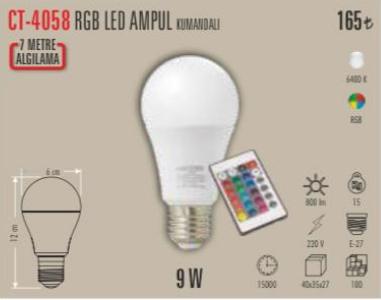 RGB Led Ampul 9 W