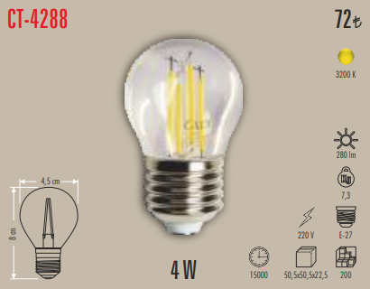 Şeffaf Filament Top Ampul (4W)