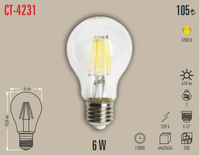 Şeffaf Filament Standart Ampul (6W)