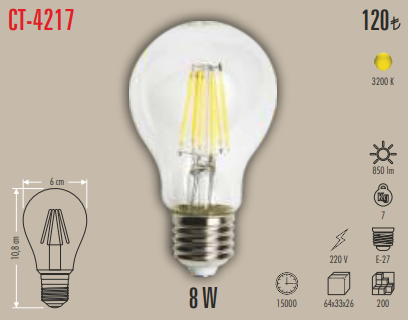 Şeffaf Filament Standart Ampul (8W)