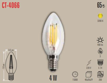 Şeffaf Filament Mum Ampul (4W)