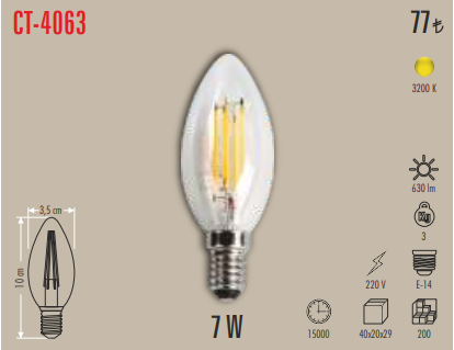 Şeffaf Filament Mum Ampul (7W)