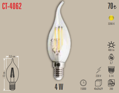 Şeffaf Filament Kıvrık Mum Ampul (4W)