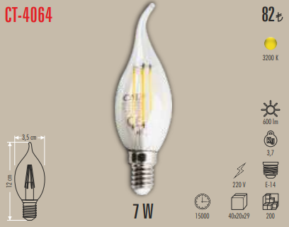 Şeffaf Filament Kıvrık Mum Ampul (7W)