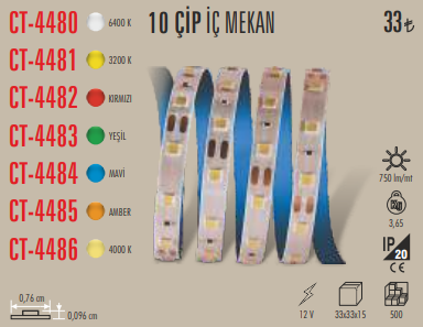 10 Çip İç Mekan Şerit LED