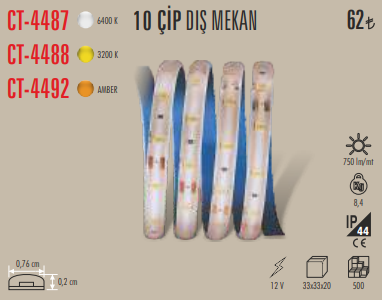 10 Çip Dış Mekan Şerit LED