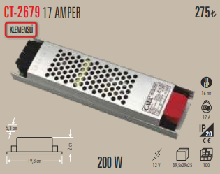 17 Amper Klemensli LED Trafosu (200W)