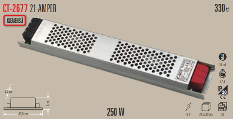 21 Amper Klemensli LED Trafosu (250W)