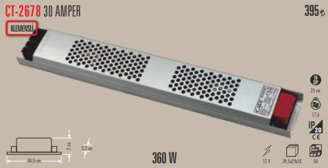 30 Amper Klemensli LED Trafosu (360W)