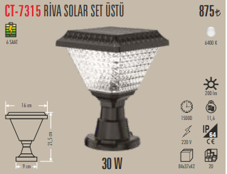 Riva Solar Set Üstü Aydınlatma (30W)